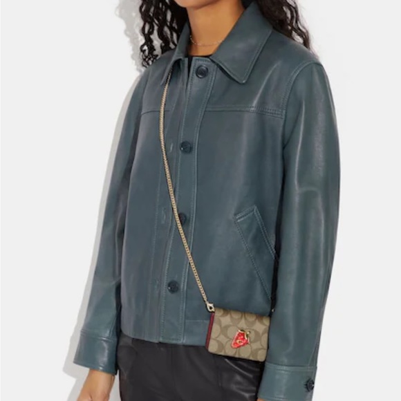 COACH Mini Wallet On A Chain In Signature Canvas With Strawberry Emblem - Picture 2 of 7